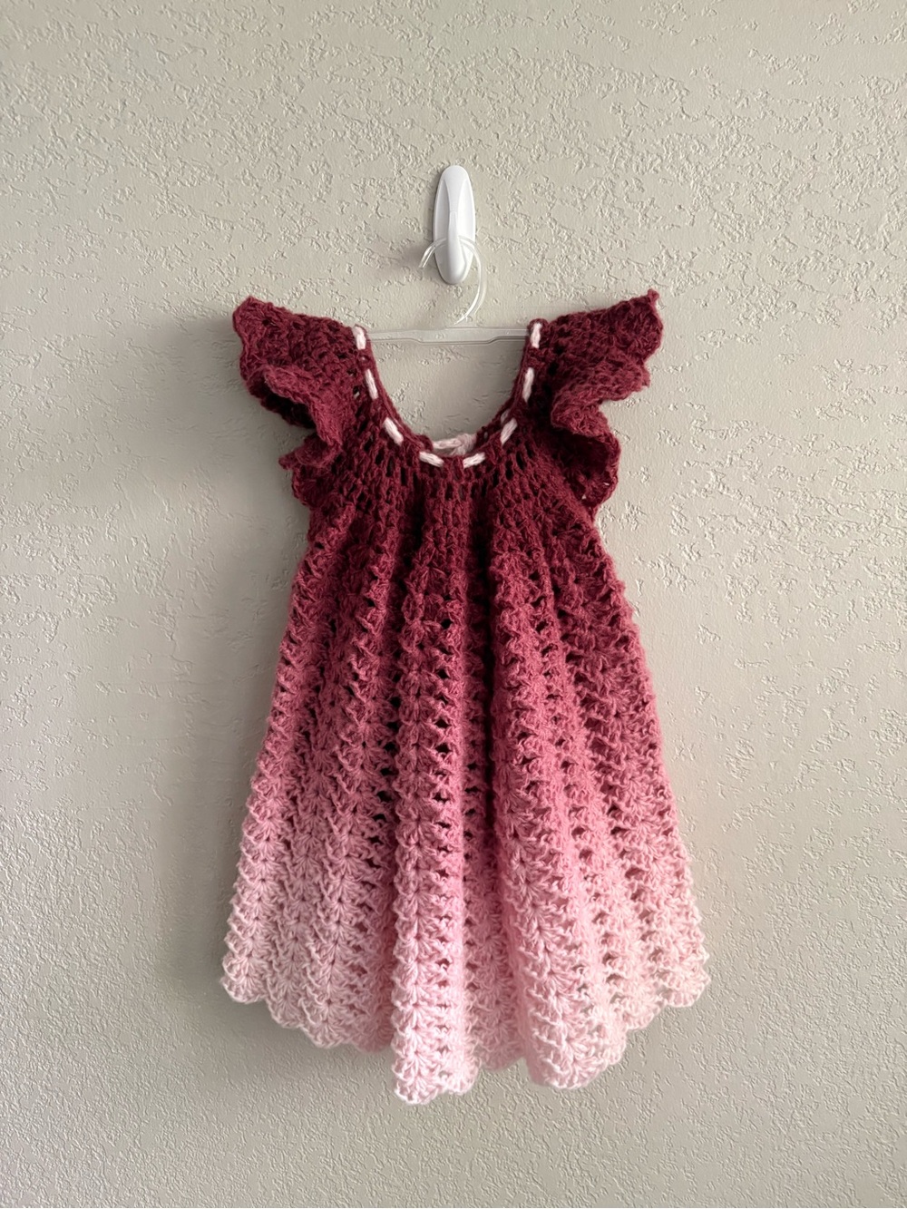Hand Crafted Ombre Burgundy to Blush Knit toddler Dress
